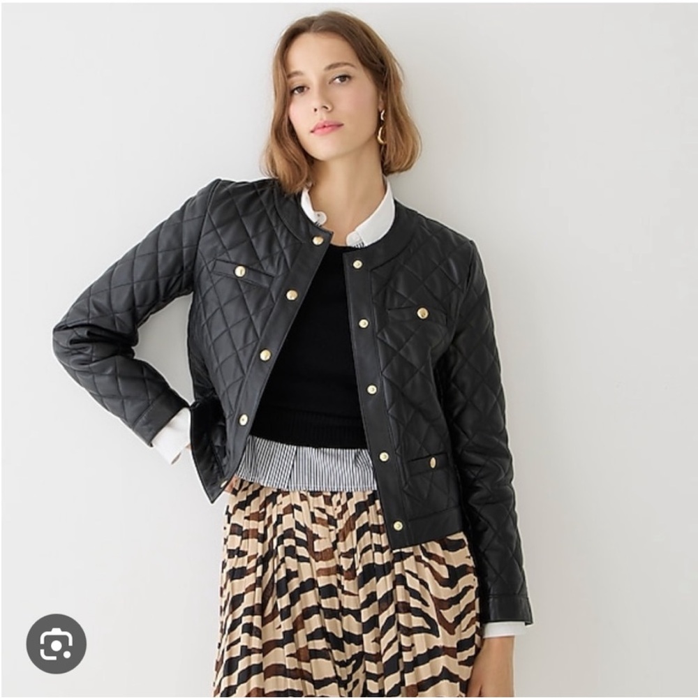 J.CREW cropped lady jacket in quilted leather size 2 coat